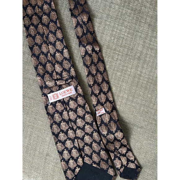 Vintage LOEWE Madrid 1846 Necktie Silk Black Brown Patterned Men's Classic Tie - Picture 1 of 4